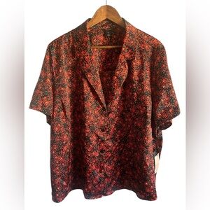 Halogen Red and Black Floral Blouse